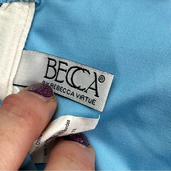 BECCA by Rebecca Virtue Single Strap Macrame Bikini TOP ONLY - BLUE - Picture 8 of 9